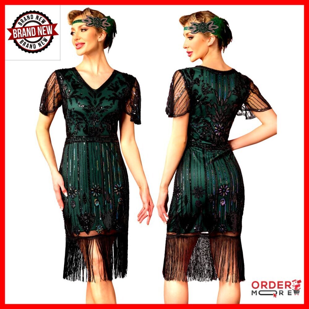 Sequin Fringed Flapper Dress 1920s Gatsby Cocktail Party Costume